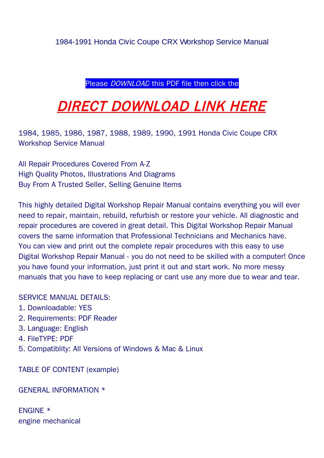 civic crx 1986 service manual pdf