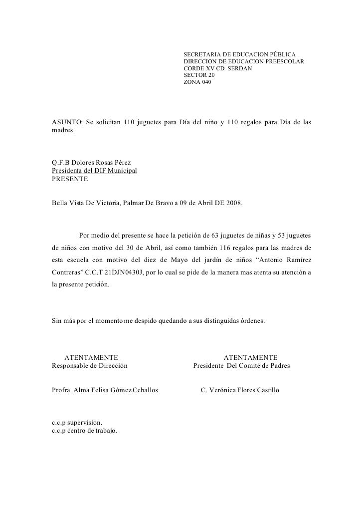carta de solicitud de materialesal municipio
